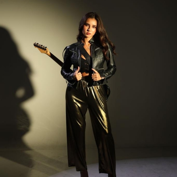 19873 American Apparel Metallic Wide Leg Pant Gold size Small retro 90s casual - Picture 2 of 7